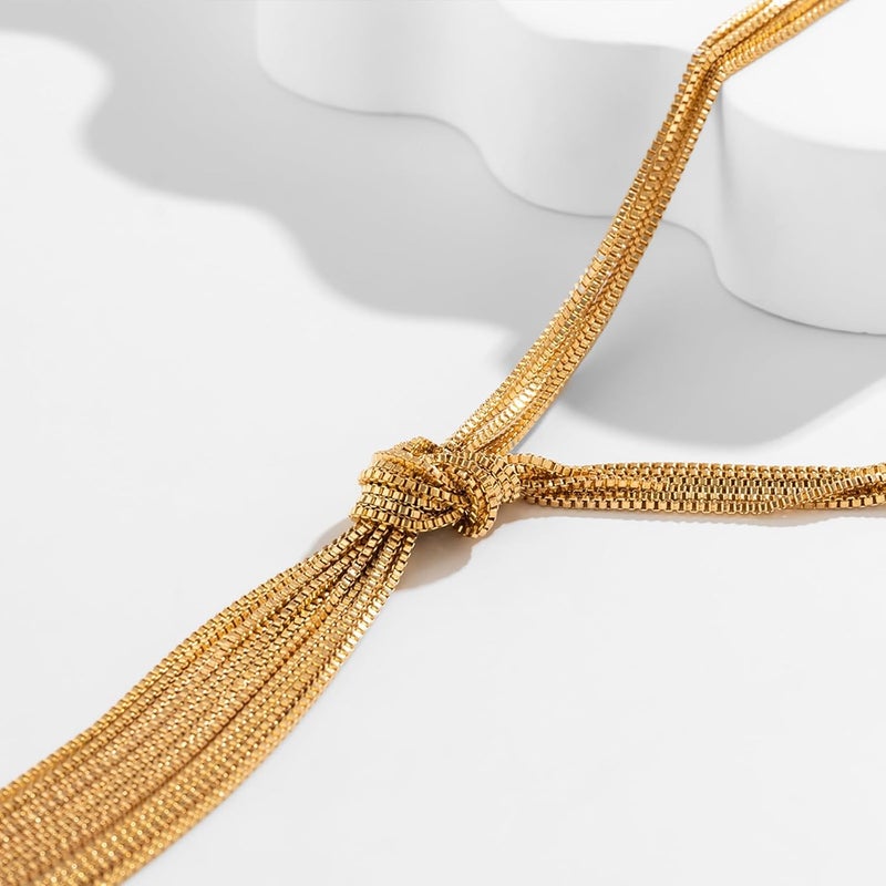 IFKM Long Gold Necklace for Women Dainty Lariat Gold Necklaces 14k Gold Plated Twist Snake Chain Y Necklace Simple Charm Trendy Jewelry Women Girls Gifts - Image 3